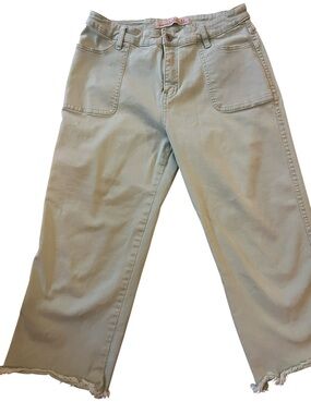 Christopher Blue Sea Foam Stretch Cropped Jeans with Frayed Hem Size 10